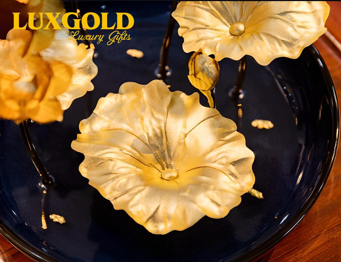 Đĩa sen tròn 7 nhánh dát vàng 24k 2-