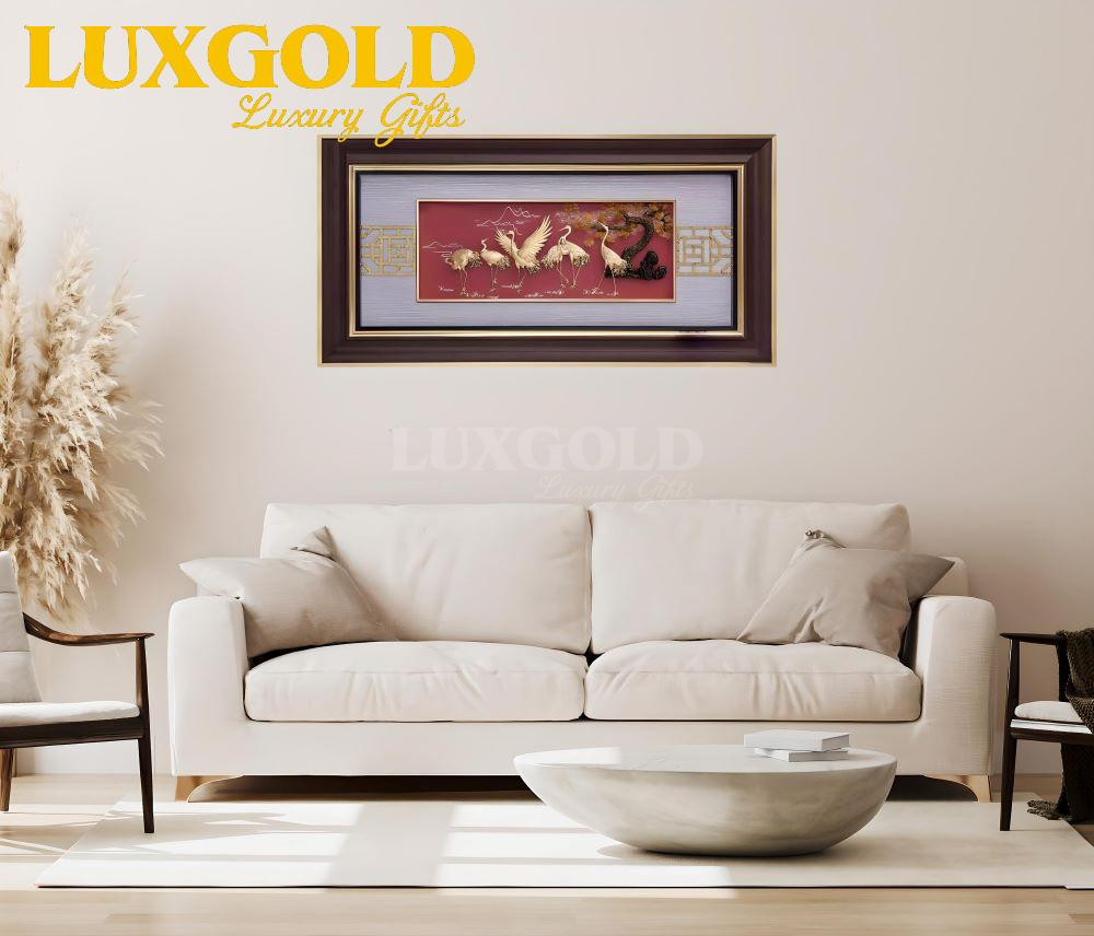 Tranh Tùng Hạc Diên Niên Mạ Vàng - Kích Thước 42x81 cm 1 Tranh Tùng Hạc Diên Niên Mạ Vàng - Kích Thước 42x81 cm 1