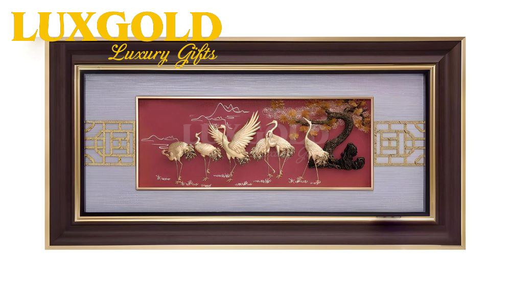 Tranh Tùng Hạc Diên Niên Mạ Vàng - Kích Thước 42x81 cm 2 Tranh Tùng Hạc Diên Niên Mạ Vàng - Kích Thước 42x81 cm 2