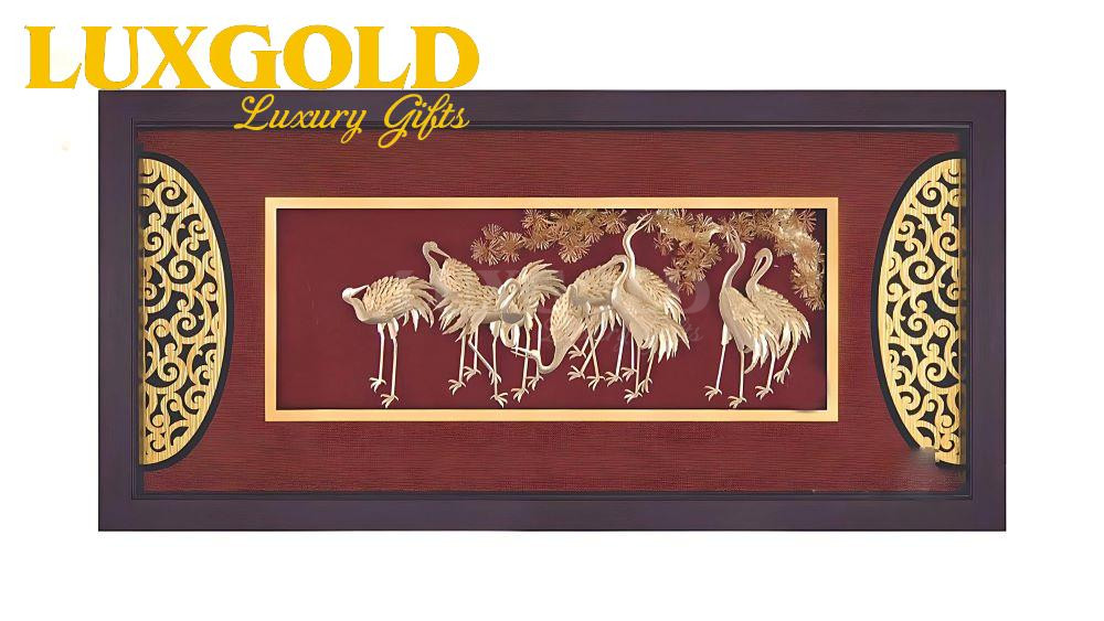 Tranh Tùng Hạc Diên Niên Mạ Vàng - Kích Thước 42x81 cm 4 Tranh Tùng Hạc Diên Niên Mạ Vàng - Kích Thước 42x81 cm 4