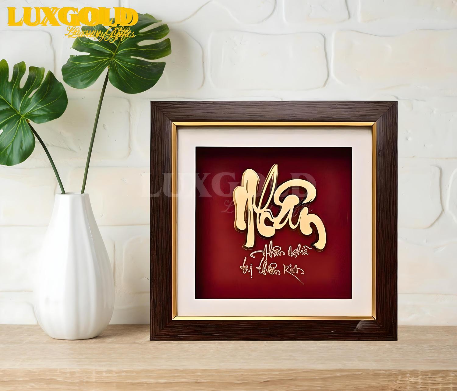 Tranh chữ Nhân mạ vàng 24k - Kích thước 45x45 cm 2