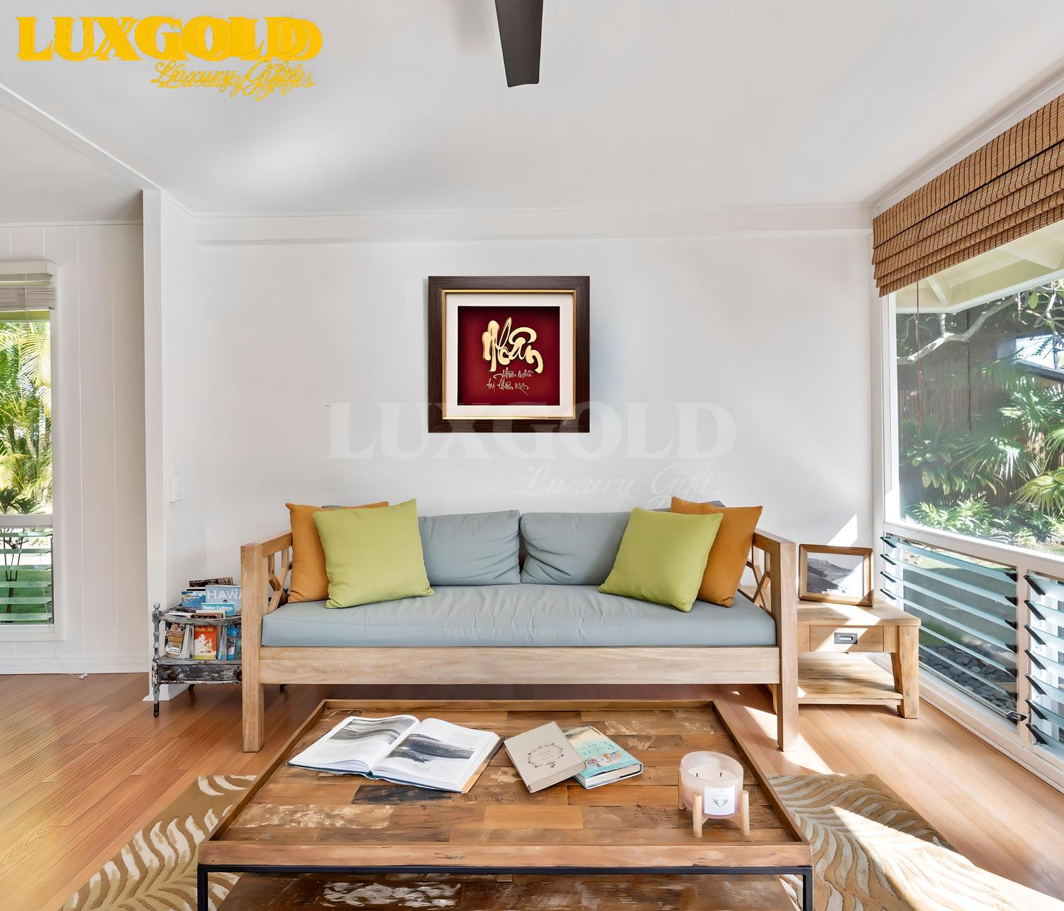 Tranh chữ Nhân mạ vàng 24k - Kích thước 45x45 cm 4