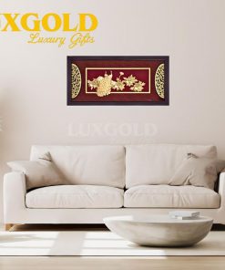 Tranh đôi chim công hoa mẫu đơn mạ vàng - Kích thước 42x81 cm 1