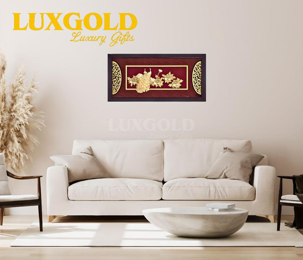 Tranh đôi chim công hoa mẫu đơn mạ vàng - Kích thước 42x81 cm 1 Tranh đôi chim công hoa mẫu đơn mạ vàng - Kích thước 42x81 cm 1