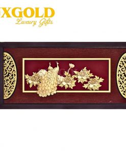 Tranh đôi chim công hoa mẫu đơn mạ vàng - Kích thước 42x81 cm 2
