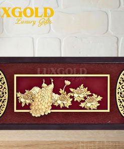 Tranh đôi chim công hoa mẫu đơn mạ vàng - Kích thước 42x81 cm 3
